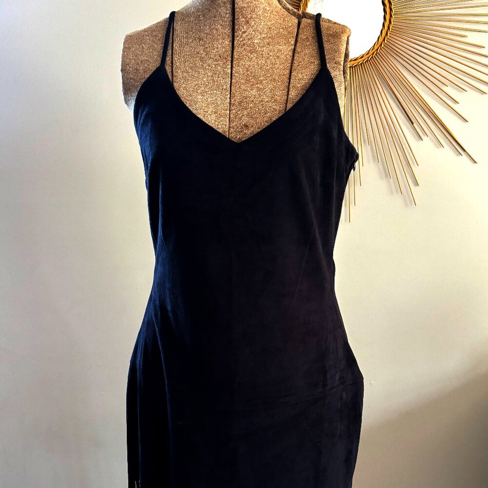 Black Suede Spaghetti Strap Fringe Dress